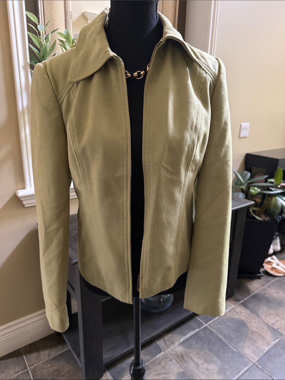 Women's Olive Zip-Front Suede look  Jacket
